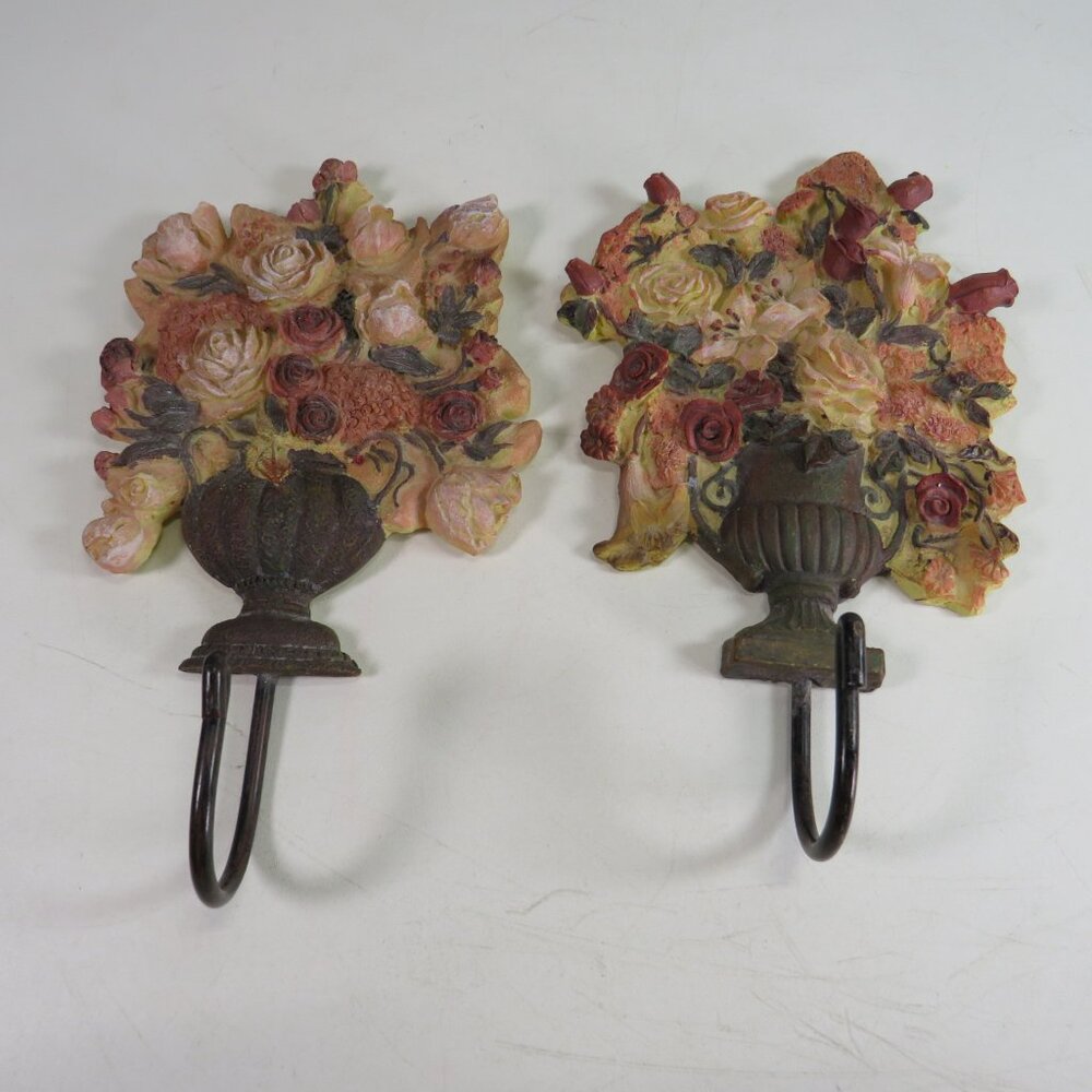 Roses in Urn Wall Hooks (Faux Cast Iron Finish) Resin with Metal Hook (not same